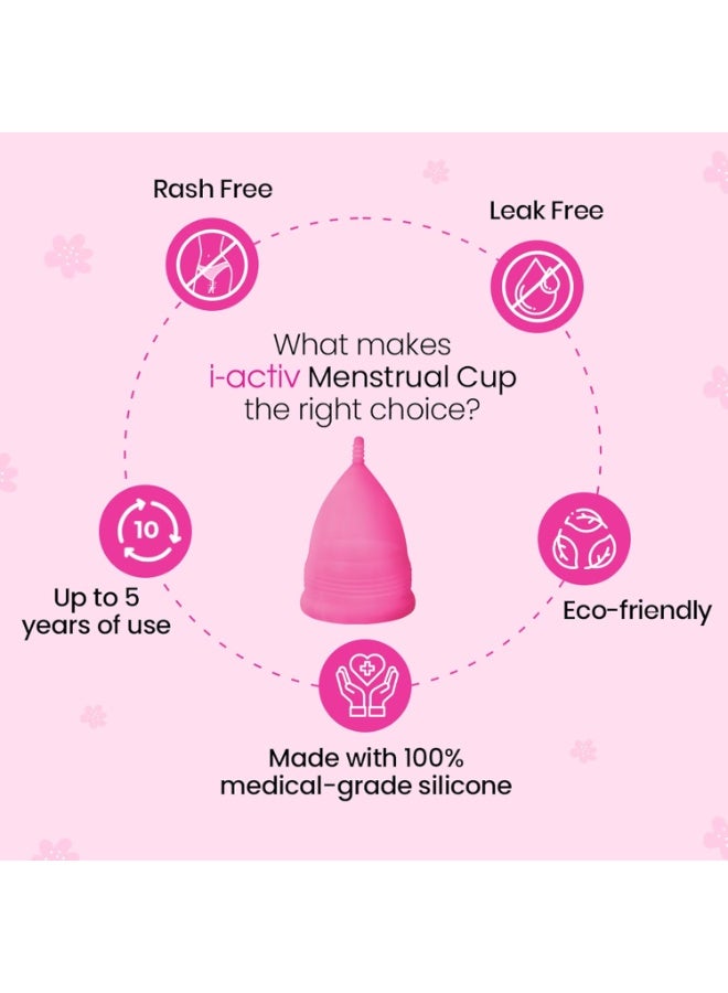 i-activ Menstrual Cup Small Size | Free Sterilizer Case | Rash-Free, Leak-Free & Ultra Soft Period Cups For Women | Mensurational Cup | 100% Medical Grade Silicone | 8-10 hrs protection | Pack of 1 - Image 2
